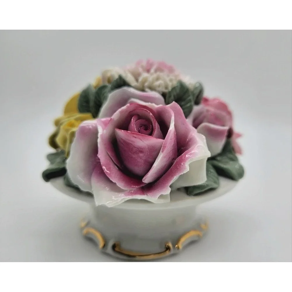 Dresden Porcelain Pink And Yellow‎ 3D Roses Compodimate